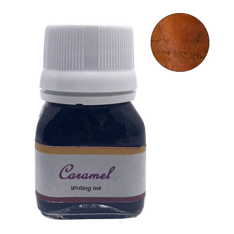 Small glass bottle labeled Caramel - 20ml of Krishna Inks&