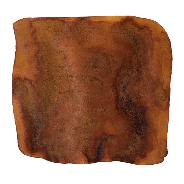 Caramel - 20ml by Krishna Inks: Abstract wash of textured rusty brown watercolor, handmade in Kerala, India, featuring warm brown and reddish tones.