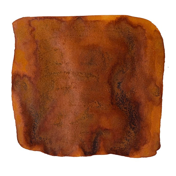 Caramel - 20ml by Krishna Inks: Abstract wash of textured rusty brown watercolor, handmade in Kerala, India, featuring warm brown and reddish tones.