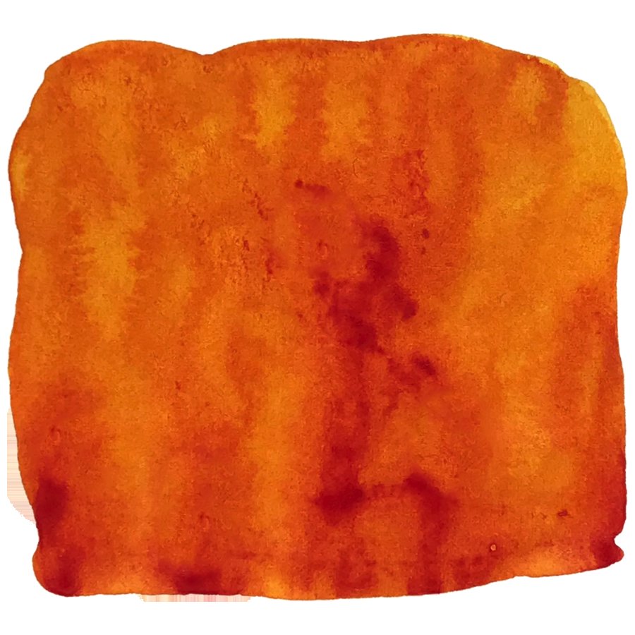 SketchINK - Carmen (2ml) swatch: square, orange watercolor with red-orange areas, feathered edges, vertical streaks; pigment-based, waterproof ink for fountain pens or painting.