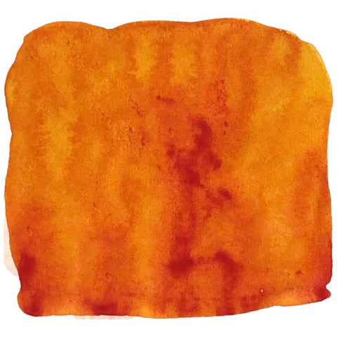 SketchINK - Carmen (2ml) swatch: square, orange watercolor with red-orange areas, feathered edges, vertical streaks; pigment-based, waterproof ink for fountain pens or painting.