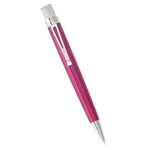 Tornado Classic Rollerball - Pink - 0.7mm pen with a slim, metallic-pink body and polished silver accents, including a clip and knurled cap.