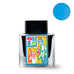 Fanyantan x FLOWS12 Coffee, It Must Be You fountain pen ink, 2ml. Square bottle with black cap, featuring vibrant sky-blue swatch and hand-drawn label illustration.
