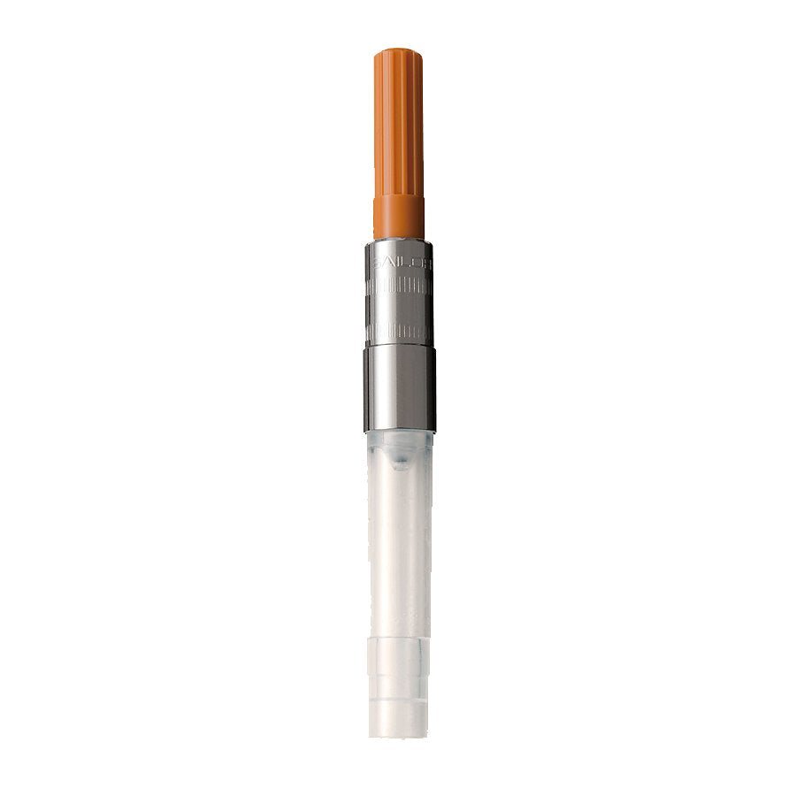 Sailor Converter (Light Brown) featuring an orange knob, engraved metal barrel, and clear reservoir for ink. Compatible with Sailor Professional Gear, PG Slim, and Profit models.