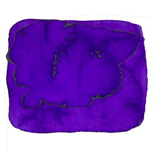Cosmic Swirl - 2ml fountain pen ink sample, featuring a deep purple, irregular blot on a white background, showcasing its vibrant, feathered tones.