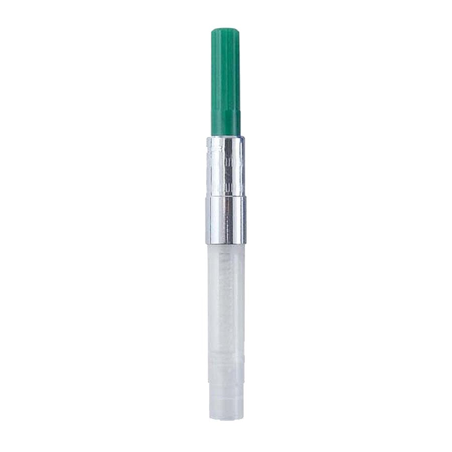 Converter (Green) with a clear barrel and piston mechanism, designed by Sailor Pen Japan, fits Professional Gear, PG Slim, and Profit models, holds 0.5ml ink.