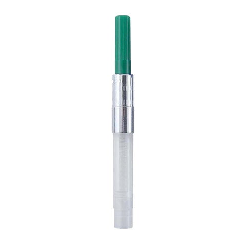 Converter (Green) with a clear barrel and piston mechanism, designed by Sailor Pen Japan, fits Professional Gear, PG Slim, and Profit models, holds 0.5ml ink.