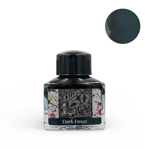 Diamine Dark Forest (150th Anniversary) fountain pen ink, 40ml triangular bottle, featuring deep forest-green shade and special anniversary label.