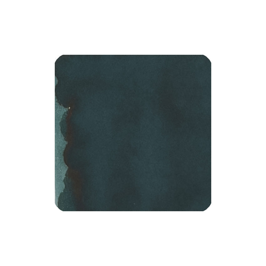 Diamine Dark Forest (150th Anniversary) fountain pen ink, 40ml, in a deep teal-blue watercolor swatch, ideal for vintage pens and eco-conscious writing.