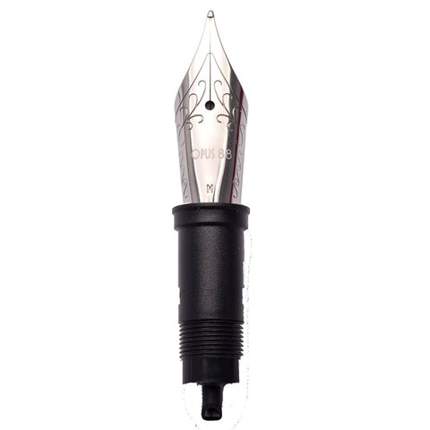 #6 Nib Set - Medium: Metal OPUS 88 medium-point nib with plastic feed and threaded grip section, designed for Demonstrator and Omar fountain pens.