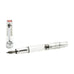 Diamond 580AL (Silver) - Fine fountain pen with a clear body, visible piston-filling mechanism, and metal nib, featuring a detachable cap with a red silicone seal.