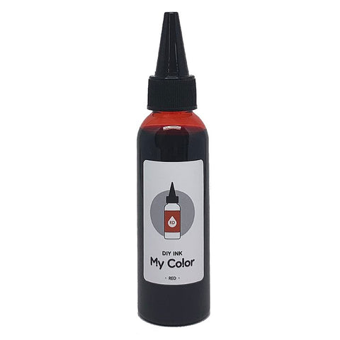 DIY Refill (Red) - 60ml, slim plastic squeeze-bottle with pointed nozzle cap, labeled for crafting or ink cartridge refills.