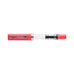 ECO-T (Coral) - Broad: Clear-barrelled TWSBI fountain pen with coral-red cap, piston-fill mechanism, showcasing ink inside; ideal for beginners and seasoned users.