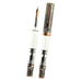 TWSBI ECO Serpentine fountain pen with clear body, copper trims and green marbled cap shown on a white background in both capped and uncapped form.