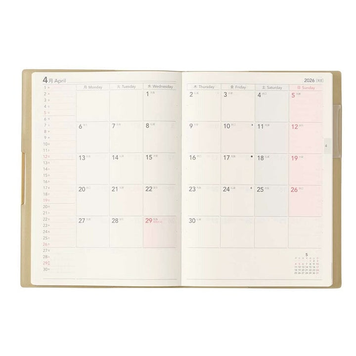 2026 Ecri Plus 7 Weekly Planner - B6 features April 2026's month-to-a-spread view, perfect for fountain pen users with ample note space.