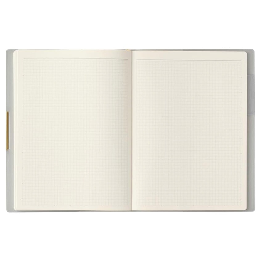 NOLTY 2026 Ecri Plus 8 Weekly Planner - B6, open to grid pages with pen holder, designed for fountain pen friendly note-taking.