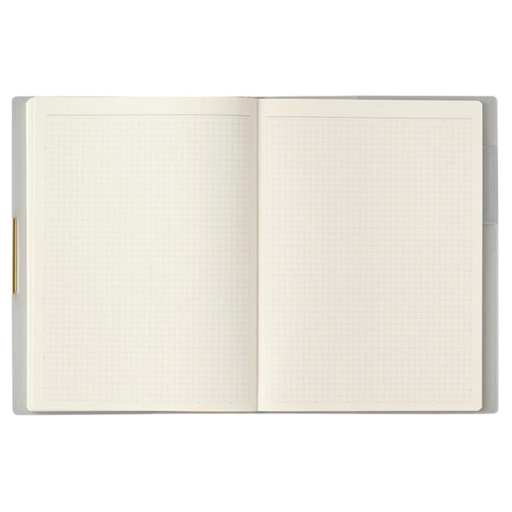 NOLTY 2026 Ecri Plus 8 Weekly Planner - B6, open to grid pages with pen holder, designed for fountain pen friendly note-taking.