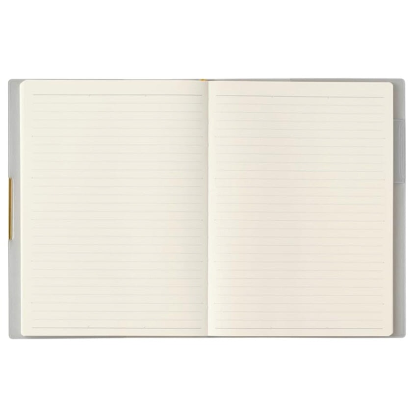 2026 Ecri Plus 8 Weekly Planner - B6 by NOLTY, open to blank ruled pages, showcasing pen loop; ideal for fountain pen friendly note-taking.