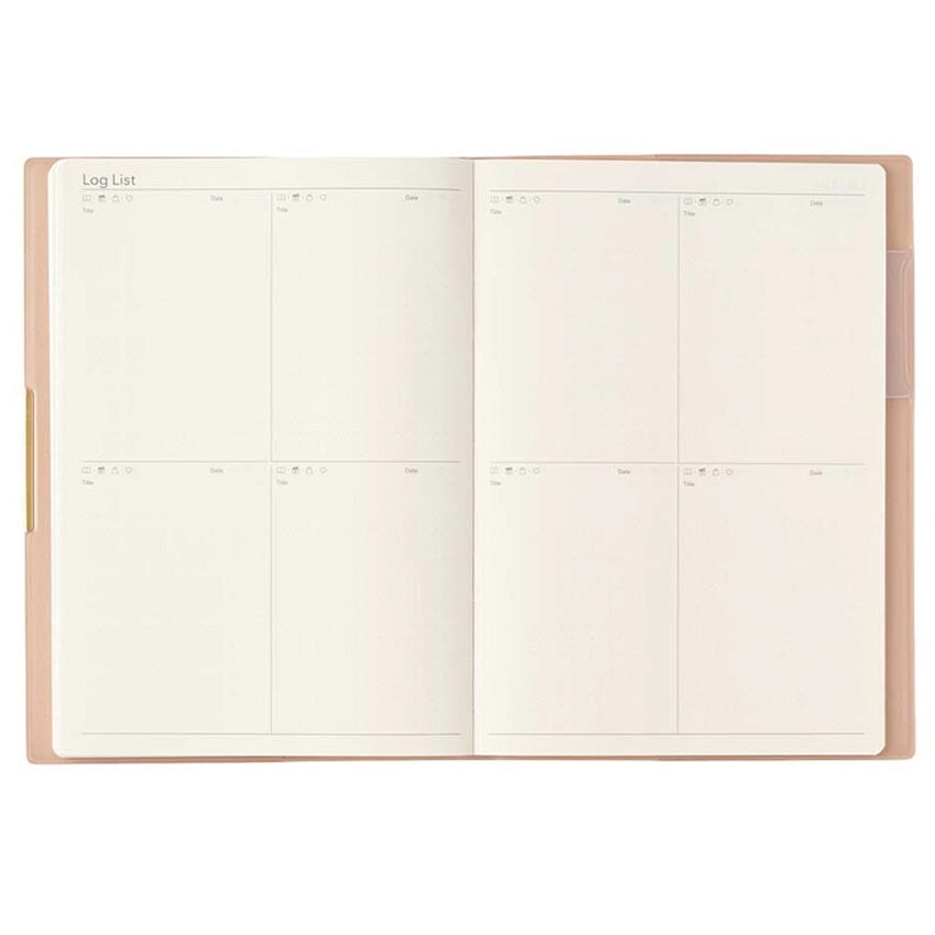 2026 Ecri Plus Memo Planner - B6: Open spread with six log entry boxes, ready for notes. Quality Japanese craftsmanship, ideal for fountain pen use.