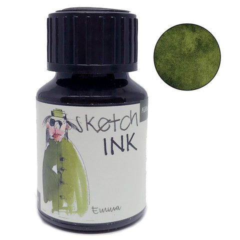 SketchINK - Emma (50ml) bottle with an olive-green ink swatch on the label, showcasing Rohrer & Klingner's handcrafted, waterproof, pigment-based ink.