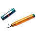 Fantasia - Green (Medium) fountain pen with a translucent orange barrel, teal cap, silver clip, and steel nib, showcasing OPUS 88's unique eyedropper mechanism.