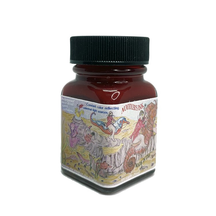 Noodler's Fox Red - 2ml fountain-pen ink in a square glass bottle with a black cap and underwater-themed label, showcasing its reddish-brown hue.