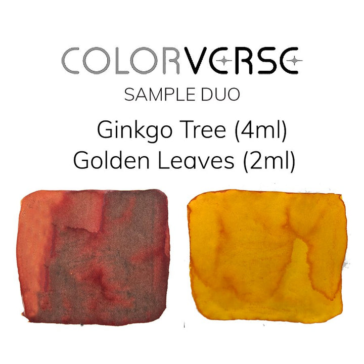 Ginkgo Tree and Golden Leaves - 2ml Each Set, featuring red-brown/olive and golden-yellow ink swatches, showcasing Colorverse&