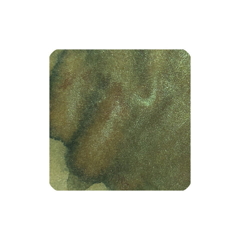 Tono & Lims Green River (Shimmer) fountain pen ink, 30ml, featuring olive-green and brown tones with metallic shimmer, ideal for vibrant, artistic writing.