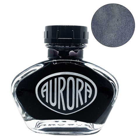 Aurora 100th Anniversary - Grey (55ml) glass ink bottle, designed for fountain pens, showcasing Aurora's heritage in premium writing instruments from Turin.