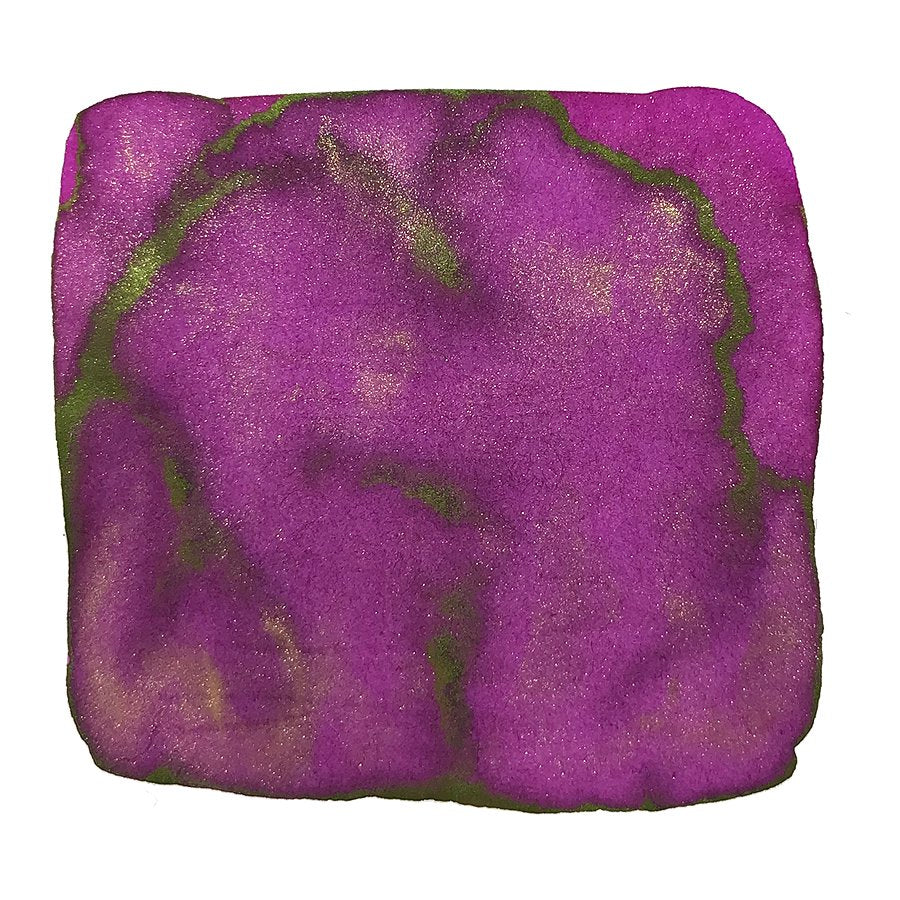 Moon Over A Mountain - 18ml ink swatch with deep magenta-purple, gold shimmer, and greenish sheen, inspired by Li Bai&