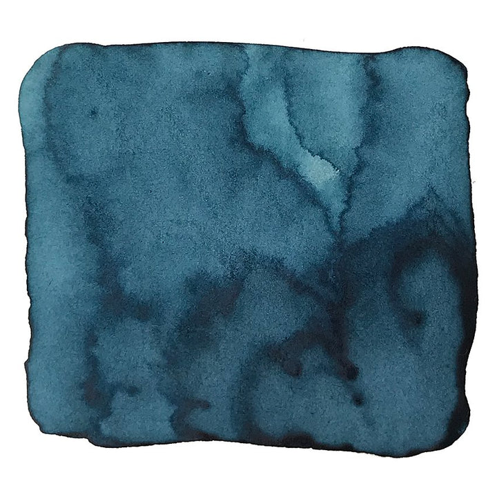 No. 07 Hisoku - 40ml bottle features a pale blue-green dye-based ink, displayed as an abstract wash on paper, echoing celadon hues.