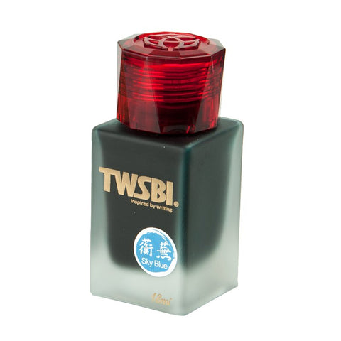 TWSBI 1791 - Sky Blue - 18ml ink in a frosted square glass bottle with gold branding and a red plastic cap, inspired by Chinese classical literature.