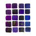 Ink Studio Sampler Set - 100 colours showcases a grid of 20 hand-painted swatches in purples, violets, and blues with greenish, inky sheens.
