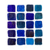 Ink Studio Sampler Set - 100 colours showcases 20 blue watercolor swatches, arranged in a grid, highlighting texture and variety from deep navy to bright cerulean.