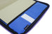 Seed A5 Iris/Electric Blue organizer, open to show blue lining, left pocket with beige paper, right pocket with square-grid index cards, and Jucari tag.