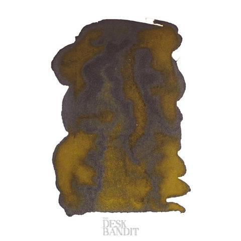 Khakhi - 2ml ink sample by Robert Oster on white paper, featuring a mottled wash with THE DESK BANDIT label at the bottom.