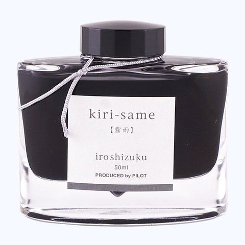 Iroshizuku Ink - Kiri Same (50ml), a 50 ml glass bottle of Pilot's muted grey dye-based fountain-pen ink, labeled with product details.