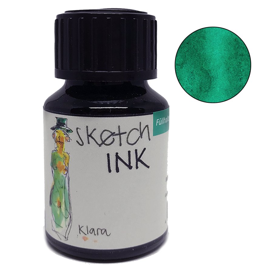 SketchINK - Klara - 50ml by Rohrer & Klingner: A compact bottle of green fountain pen ink, featuring a waterproof, pigment-based formula for reliable writing or drawing.