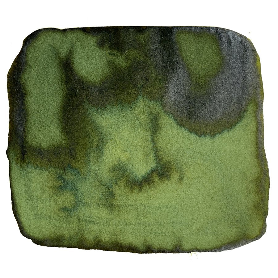 No. 03 Kokeiro - 40ml features an abstract green watercolor swatch, embodying wabi sabi with olive and blackish-green tones on white paper.