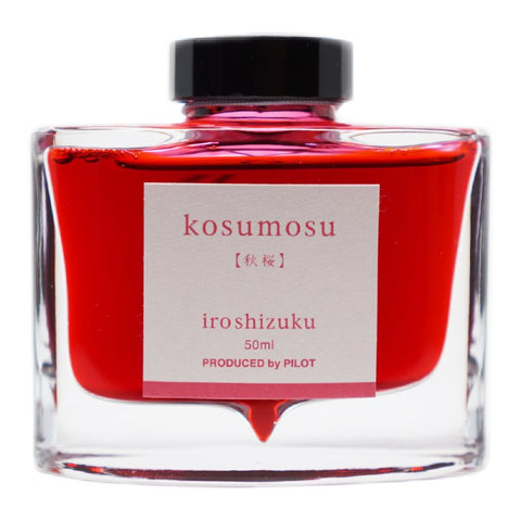 Iroshizuku Ink - Kosumosu (50ml) in a glass bottle, showcasing Pilot's elegant design, capturing the essence of cherry blossom in autumn.