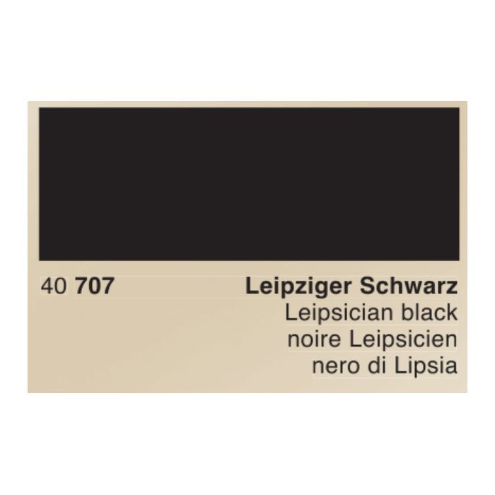 Leipziger Schwarz - 50ml: A black pigment swatch featuring a solid black rectangle with multilingual labels, crafted by Rohrer &amp; Klingner, renowned for handmade dye-based inks.