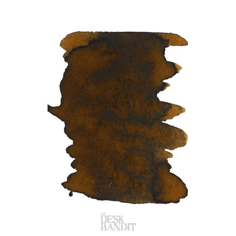 Marrone Mustard - 2ml ink sample, dark brown blot on white, featuring The Desk Bandit watermark, representing Robert Oster's dye-based ink.