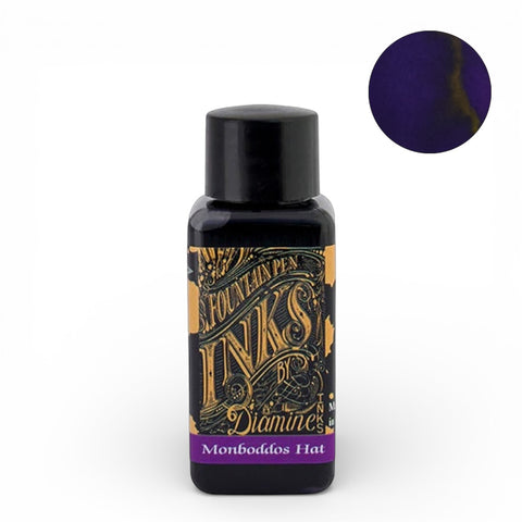 Diamine Monboddo's Hat 30ml fountain pen ink, deep purple with metallic sheen, acid-free and vegan-friendly, ideal for vintage pens. Produced in England.
