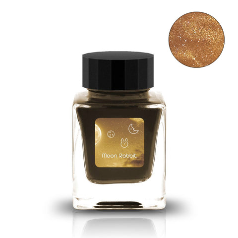 Moon Rabbit (Shimmer) - 30ml square-glass bottle, shimmering gold fountain-pen ink from Tono & Lims, known for vibrant, experimental colors. Part of 'Moonlight Wonderland' series.