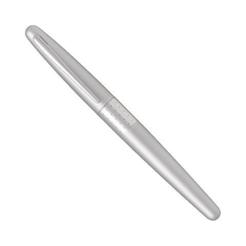 Sleek metallic-silver MR1 (Silver)- Fine pen with smooth barrel, textured grip; comes with Pilot squeeze converter and black ink cartridge.