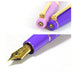 Close-up of Nagasawa Original Professional Gear - Rokko Shichidank fountain pens, featuring pastel pink and purple caps with gold clips, highlighting the purple pen’s gold nib.