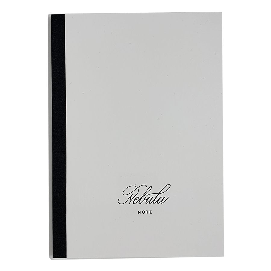 Nebula A5 with guide - Blank (Japanese Milled) notebook features a white cover, black spine, and script Nebula with NOTE on the front.