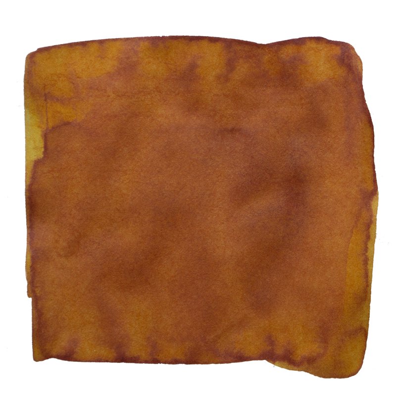 Abstract brownish-orange watercolor square, irregular and textured, representing Tono & Lims' No.8 Leaves Turn Yellow ink, 2ml dye-based, showcasing organic hand-painted style.