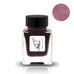 Okamotoya Pink オカモトヤ ピンク (Shimmer) - 2ml ink sample in a square glass bottle with a black cap, featuring a skeletal fox head sketch.