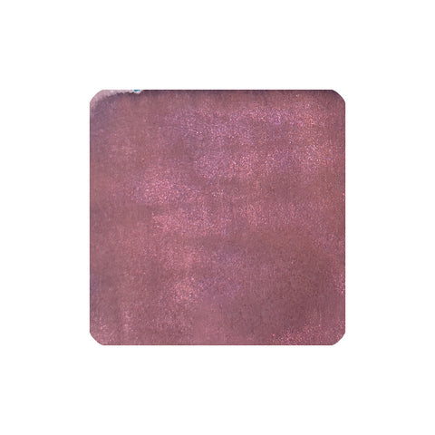Okamotoya Pink オカモトヤ ピンク (Shimmer) - 2ml sample, showing a square pan with a rose-bronze shimmer, velvety texture, and metallic sparkle.